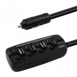 (LS) mbeat® 4 Ports USB Rapid Car Charger - 40W Rapid Smart Charger/Individual ON/OFF switches/90cm Extension Cable Design E