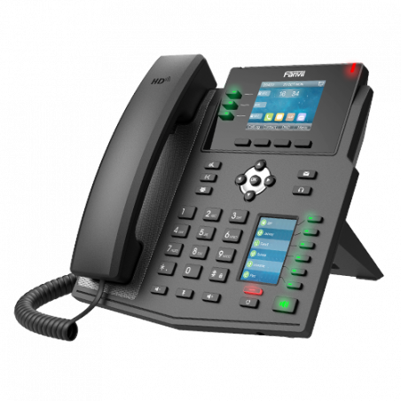Fanvil X4U enterprise IP phone, 12 SIP lines, dual color displays, Gigabit Ethernet, PoE, 6-way conferencing, DSS keys, Wi‑