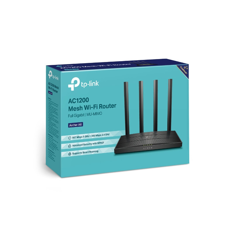 TP-Link Archer A6 AC1200 Wireless MU-MIMO Gigabit Router (OneMesh) Dual-Band Wi-Fi – 867 Mbps at 5 GHz and 300 Mbps at 2.4 