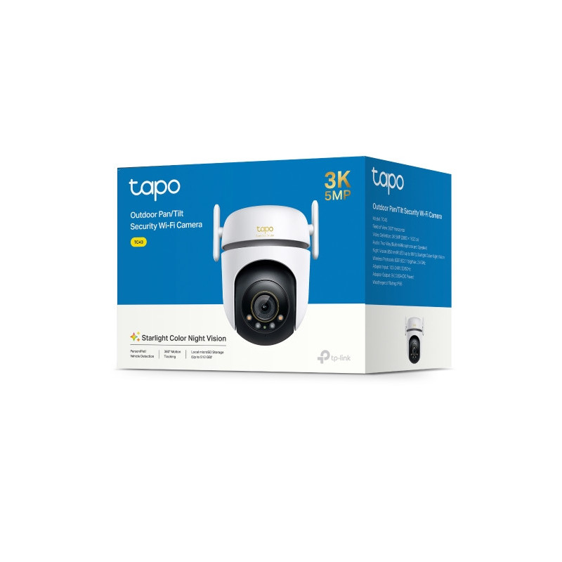 TP-Link TC43 Outdoor Pan/Tilt Security Wi-Fi Camera, 3K 5MP Live View, Starlight Colour Night Vision, 360° All-Round Protect