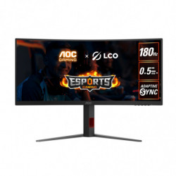 AOC 34' WQHD Curved Monitor – 3440×1440@180Hz, 0.5ms MPRT, 1500R VA, 120% sRGB, DP 1.4, HDMI 2.0, Delta E[2, tilt/swivel/h