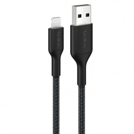 Belkin BoostCharge Pro Braided Lightning to USB-A Cable (1M) - Black (CAA020FQ1MBK), 2.4A/15W, 480Mbps, 350K Bends, MFI-Certi