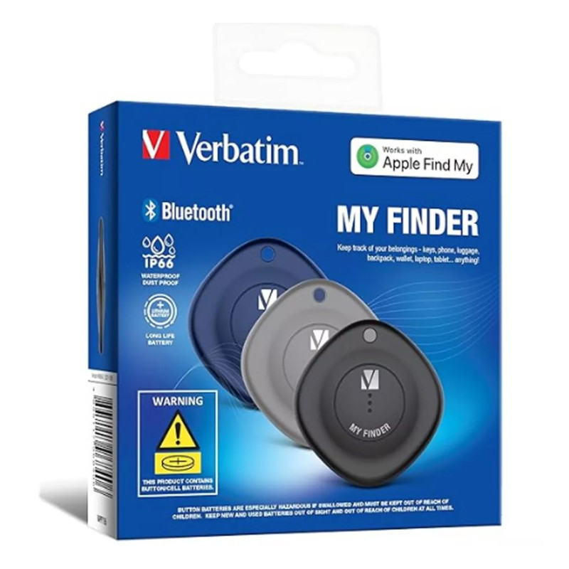 Verbatim 66929 Bluetooth Tracker My Finder Triple Pack - Black, Navy, Grey, IP66, IOS Iphone, Ipad, Macbook, Long Life, Pets,