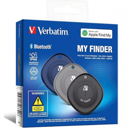 Verbatim 66929 Bluetooth Tracker My Finder Triple Pack - Black, Navy, Grey, IP66, IOS Iphone, Ipad, Macbook, Long Life, Pets,
