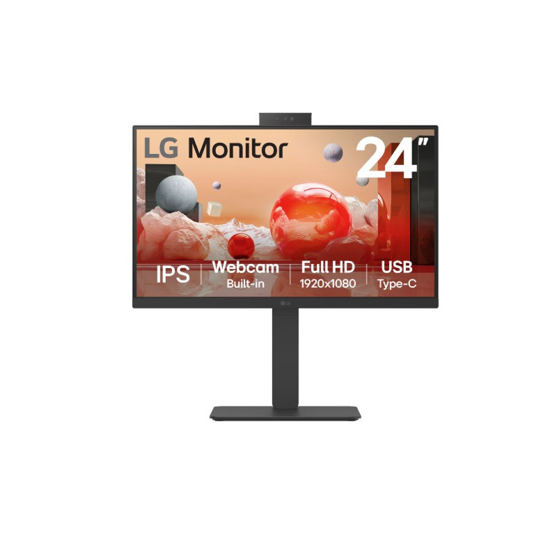 LG 24' Full HD IPS 100Hz Monitor, 1920x1080, Built-in Full HD Webcam/Mic/Speakers, USB-C 90W PD, RJ45, versatile stand Tilt/H