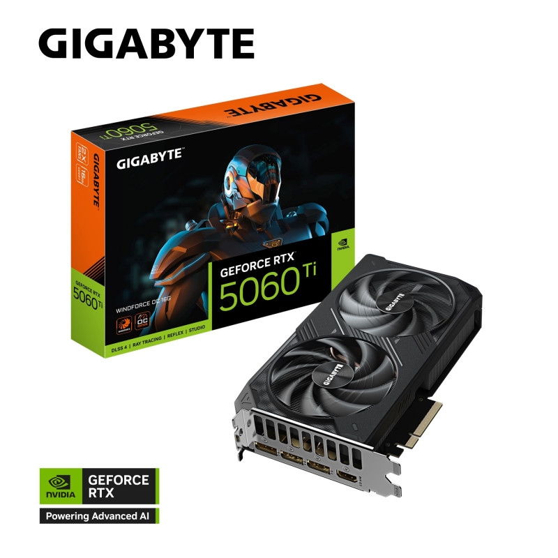 Gigabyte GeForce RTX™ 5060 Ti WINDFORCE OC 16G, 2587 MHz, CUDA TBD, 28 Gbps, GDDR7, 128 bit, PCI-E 5.0, PSU 650W, DisplayPo