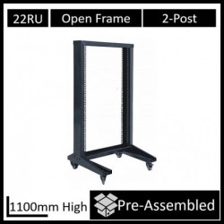 LDR Flat Packed 22U 2-Post Open Frame Rack, Black Metal...