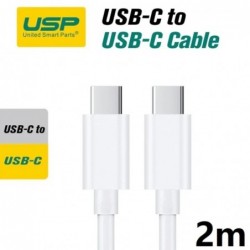 USP USB-C to USB-C Mini Cable (2M) - White, 3A (60W),...