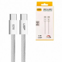 USP boostUp Braided USB-C to USB-C Cable (0.2M) - White,...