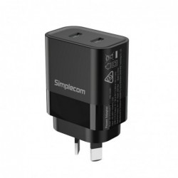 Simplecom CU221 Dual USB-C Fast Wall Charger PD 20W for...